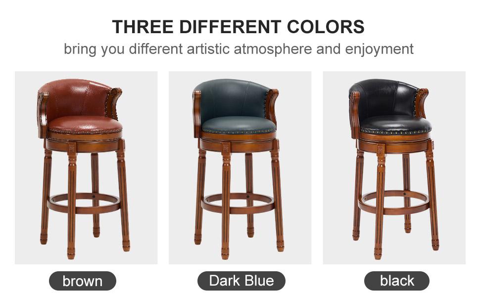 Cow Top Leather Wooden Bar Stools, 360 Degree Swivel Bar Height Chair with Backs for Home Kitchen Counter, Morden Chair Barstools