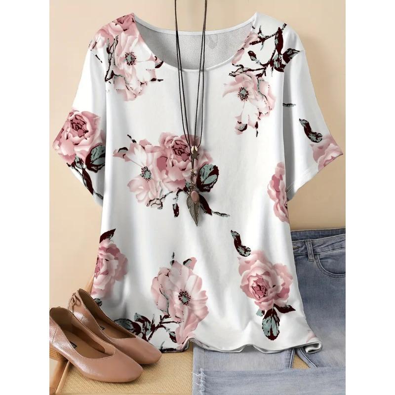 

Летняя женская футболка с короткими рукавами и принтом в виде цветка и растения, напечатанная на 3D-принтере L