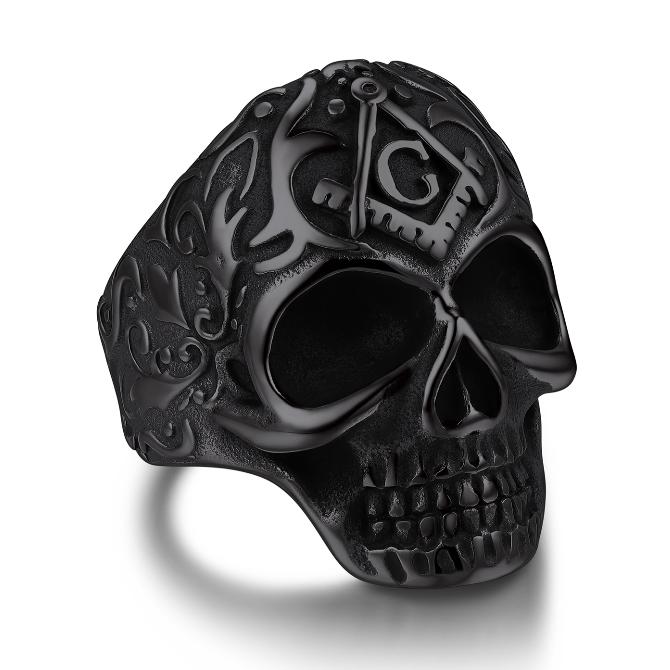 Masonic Rings for Men Woman Stainless Steel Size 7-14 Square 3D Skull Signet Rings Freemason Symbol Masonic Jewelry Gift