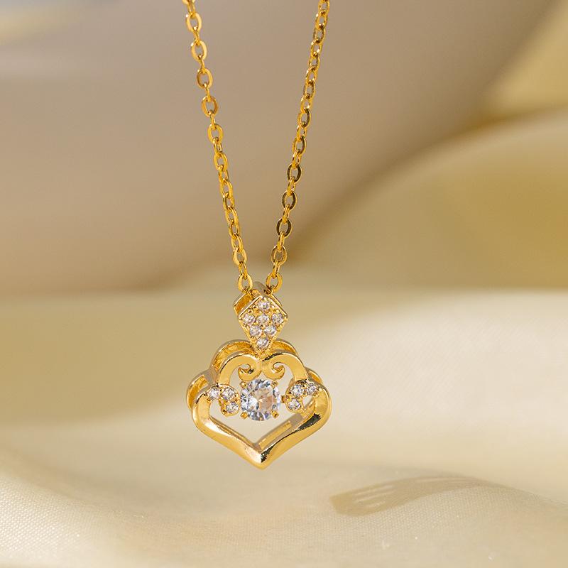 Titanium steel heavy industry exaggerated micro-inlaid real gold electroplating necklace women's transfer beads ins collarbone chain with jewelry