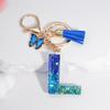26 English Alphabet Letter Tassels Keychain Crystal Acrylic Butterfly Pendent Key Chain Women Gift Fashion Jewelry Accessories