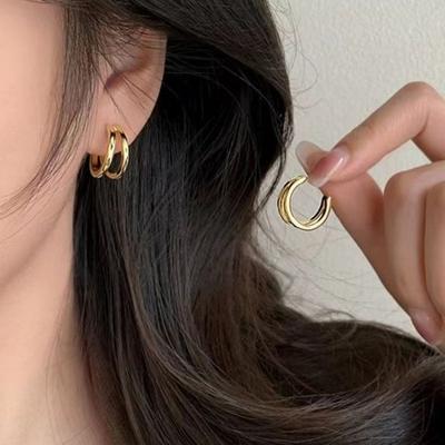 Earrings Curved Layered 2-Color Pure Gold Earrings Fashion Earrings Daily Earrings Earrings Set Drop Earrings