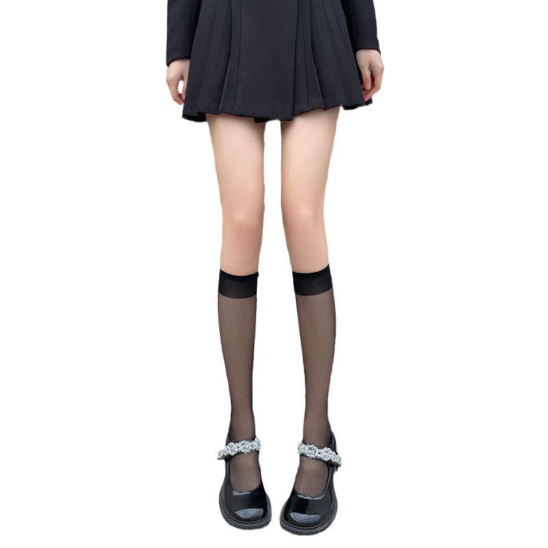 Ciorapi ultra-subțiri negri peste genunchi pentru femei, pentru primăvară/vară