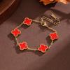 Four-Leaf Clover Jewelry Set: Durable Titanium Steel Earrings, Ring, Bracelet, and Necklace in Trendy 13mm Double-Sided Design.