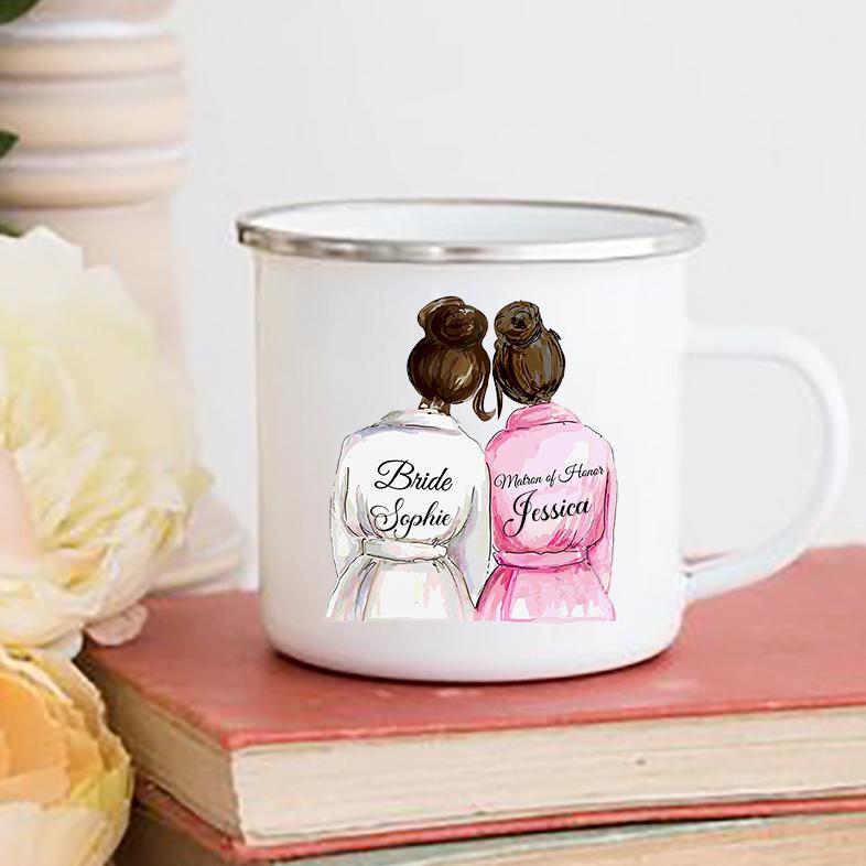 Personalized Enamel Mug Custom Name Tea Coffee Wine Mugs Bride Bridesmaid Cup Engagement Wedding Party Gifts for Maid of Honor
