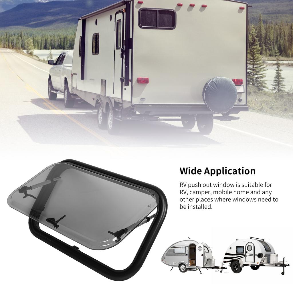 RV Window Acrylic Glass Stable Support Push Out  Window L700 H400mm Insect Proof with Screen Sunshade for Motorhomes Campers