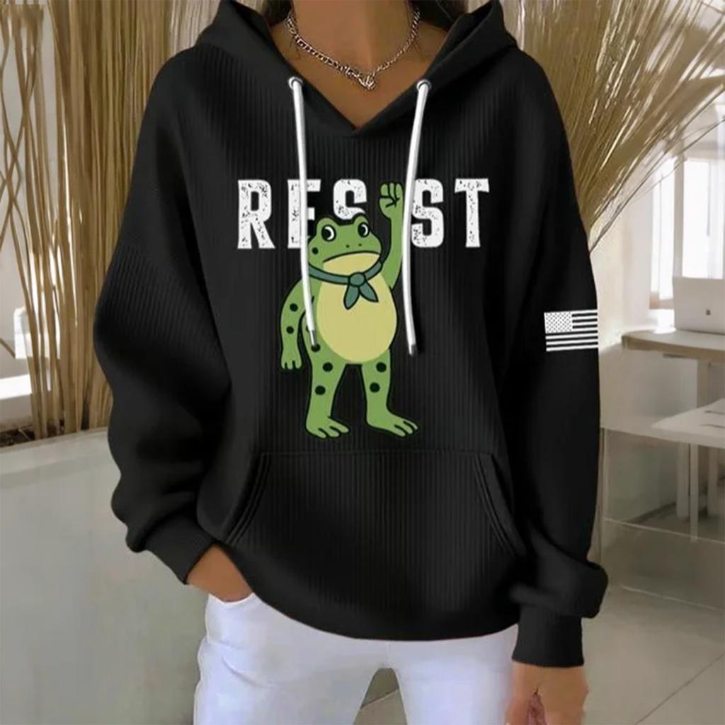 Women's Loose Comfortable Casual And Fashionable Round Neck Pattern Long-Sleeve Hooded Sweatshirt