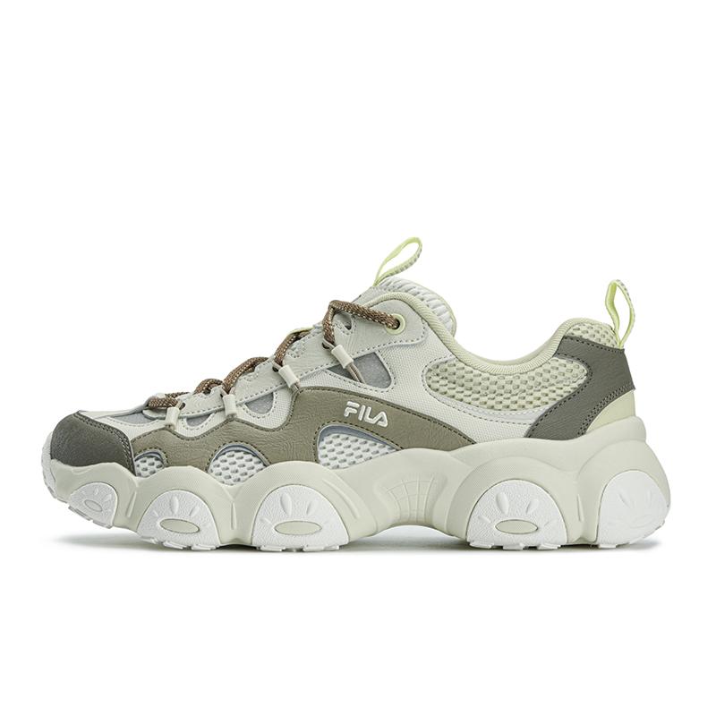 FILA FLUID 7 Abrasion Resistant Lightweight Breathable Low top Chunky Sneakers Men's Light Gray Yellow/Asparagus White F12M632103FBA