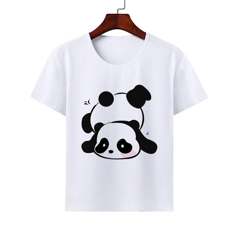 Cartoon Cute Animal Panda Tshirt Modal Casual Family Wear Class Clothes Short Sleeve Round Neck Childrens Summer polyester