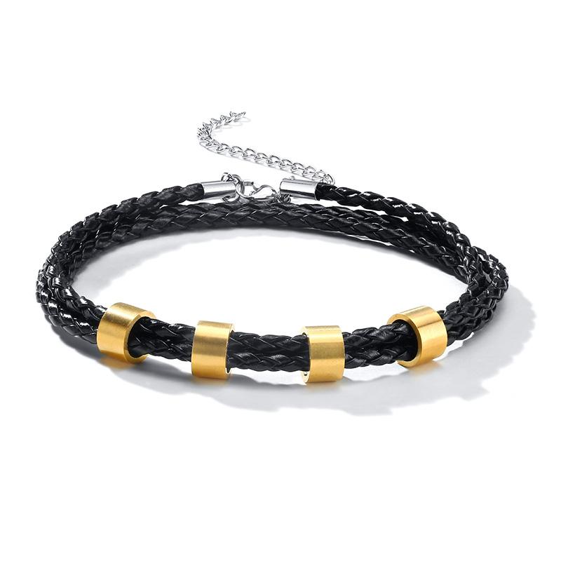 Vnox Free Personalize Family Name Bracelets for Men Layered Leather With Beads Charm Bracelet Couple Anniversary Gift to DAD Son