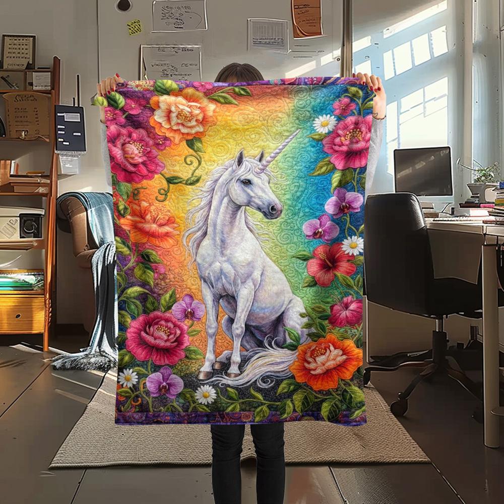 1PC Rainbow Unicorn Art Print FlAannel Blanket, High quality Comfortable for All Seasons, Home Decor, Warmth and Comfort