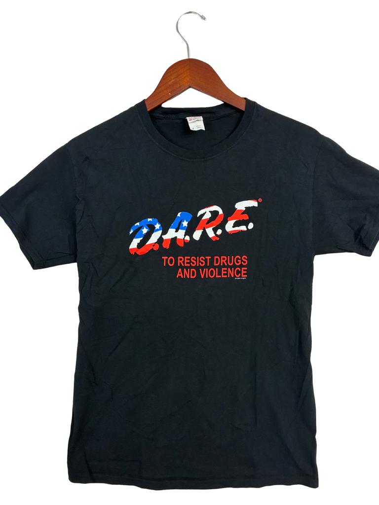 DARE T Shirt Mens S Black American Flag To Resist Drugs Violence Graphic Tee Unisex T-Shirt