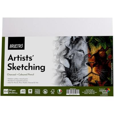 Brustro Artists Sketching Paper | 110 Gsm, A4 Size, Pack Of 40 Sheets | Medium Surface, Natural Grain, Chlorine Free, Id