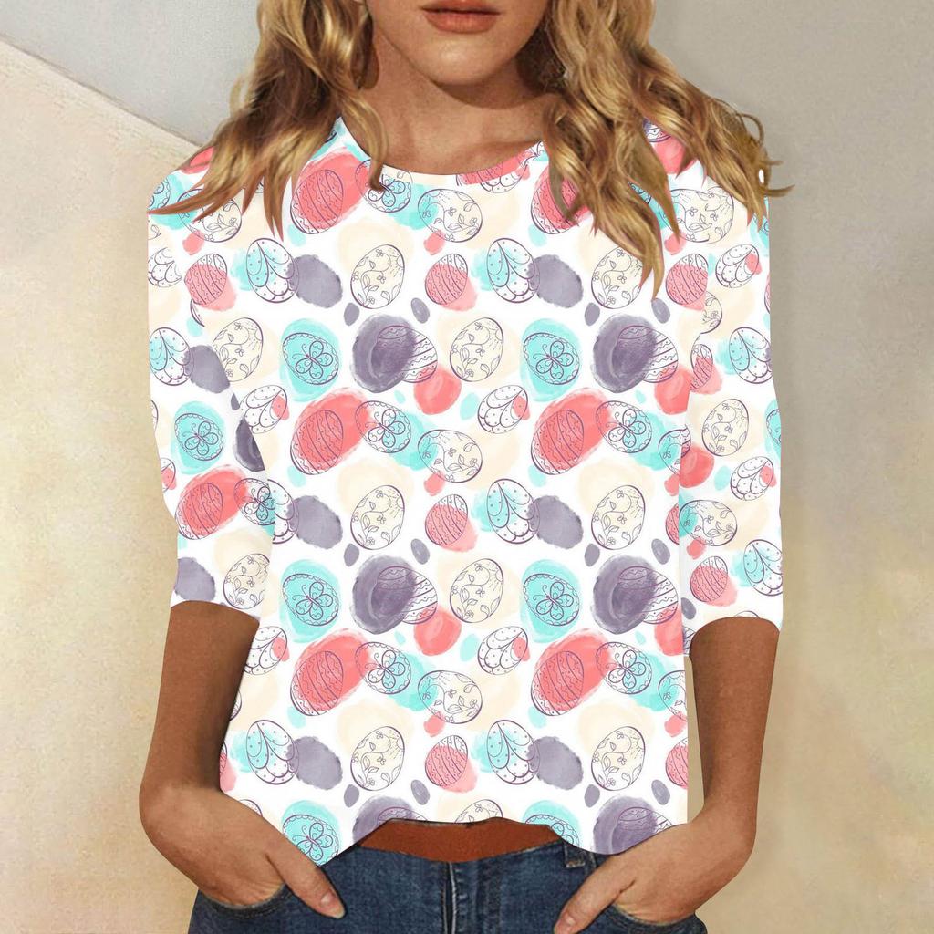 Round Neck 3D Rabbit Festival Printed Top Fashionable Casual Long Sleeved Women's T-shirts