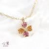 Clover Necklace with Pink Yellow and Clover in 10K [Kokoroha] Tourmaline, Citrine, Gold, Four-Leaf