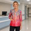 Women's Floral Print V-Neck Scrub Top with Pockets Side Slit Three-Quarter Sleeves