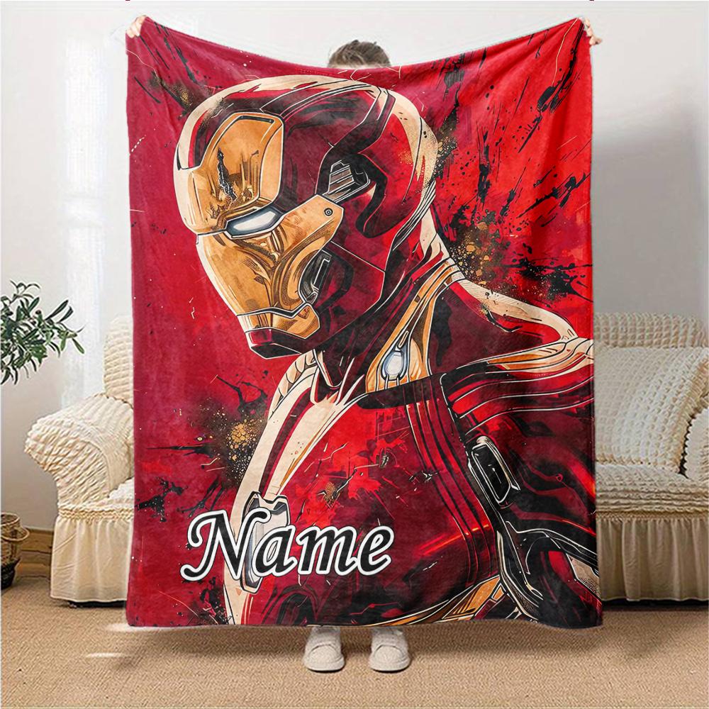 Custom Name Iron Man Tony Stark'S Armor Party Blanket For Couch Bed Plush Cozy Fuzzy Blanket Super Soft Warm Blankets For Fall And Winter 0916273
