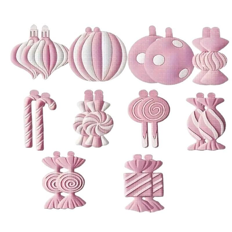 Cross-border new products pink candy cane lollipop Christmas tree wooden pendant birthday party outdoor decoration