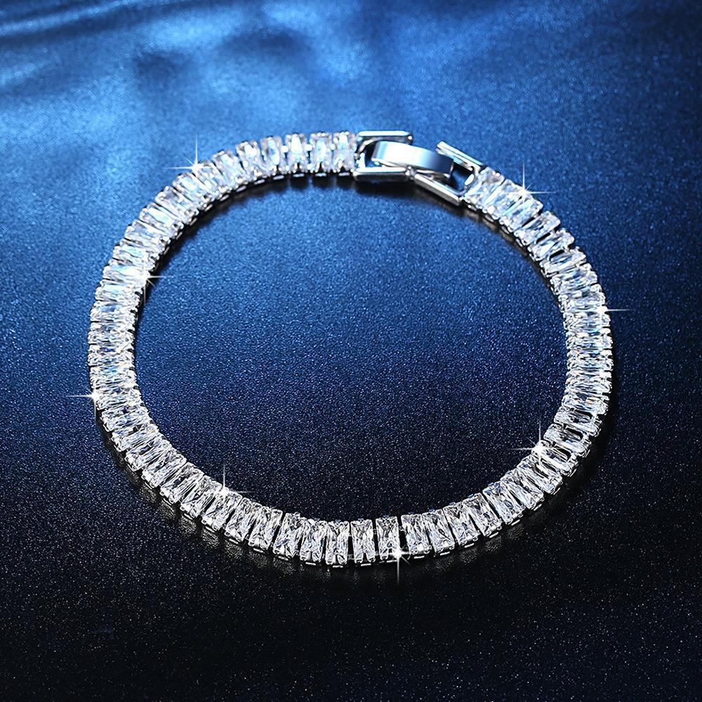 Zircon Chain Bracelet: Rectangular, Elegant, Korean-Style Women's Jewelry with Full Diamonds.