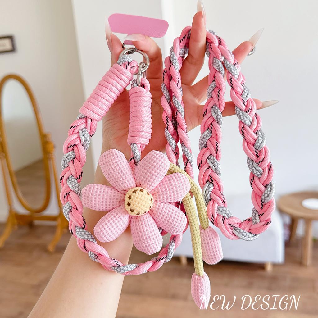 Pure Hand-Woven Universal Mobile Phone Lanyard, Long Crossbody Lanyard, Fashionable Sunflower Pendant, Thickened Lanyard