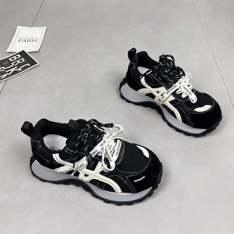 Leather casual women's velvet autumn and winter thick-soled feet small dad shoes small waist running shoes women's shoes