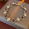 Pre-Owned Floral Geometric Rhinestone Jewelry Set with Clavicle Necklace & Earrings In Turquoise and Pearl Tones