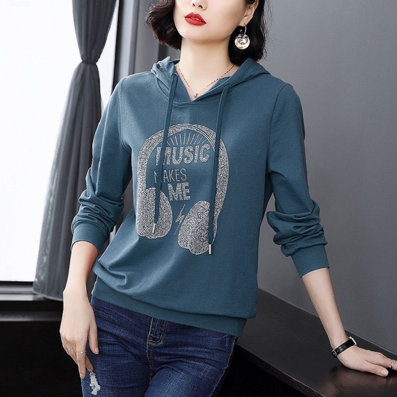 Sweatshirt women's spring and autumn thin new loose long-sleeved base shirt plus-size hooded jacket trendy