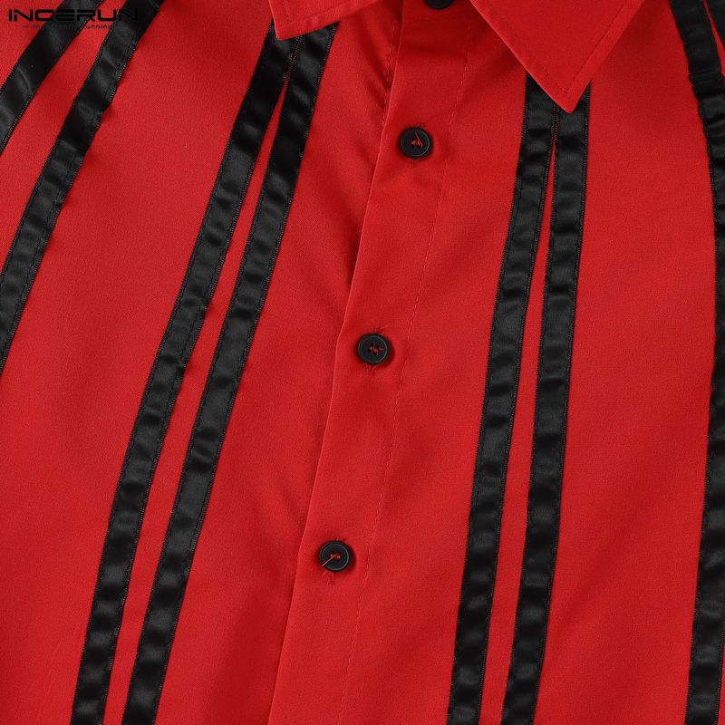 INCERUN Oversized Men Lapel Neck Long Sleee Plaid Print Buttons Down Shirts