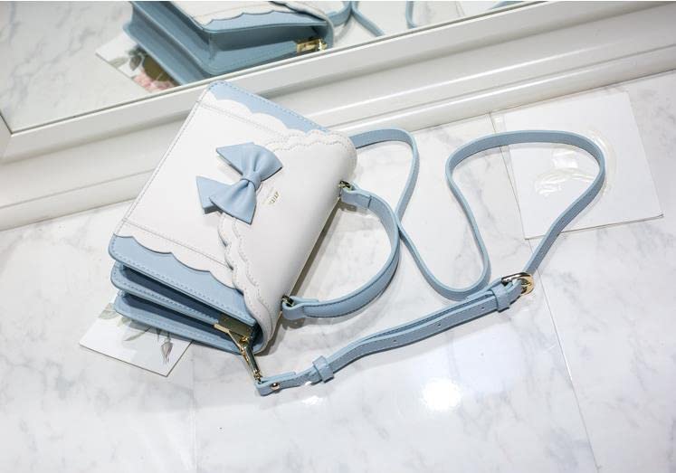 2WAY Schulter-Pochette-Tasche mit eleganter kleiner Umhängetasche Lolita PU Blau [JIANGBOMEI] Tasche, Handtasche, Schleife, Tasche, Student, Cosplay, Leder, Beliebt,