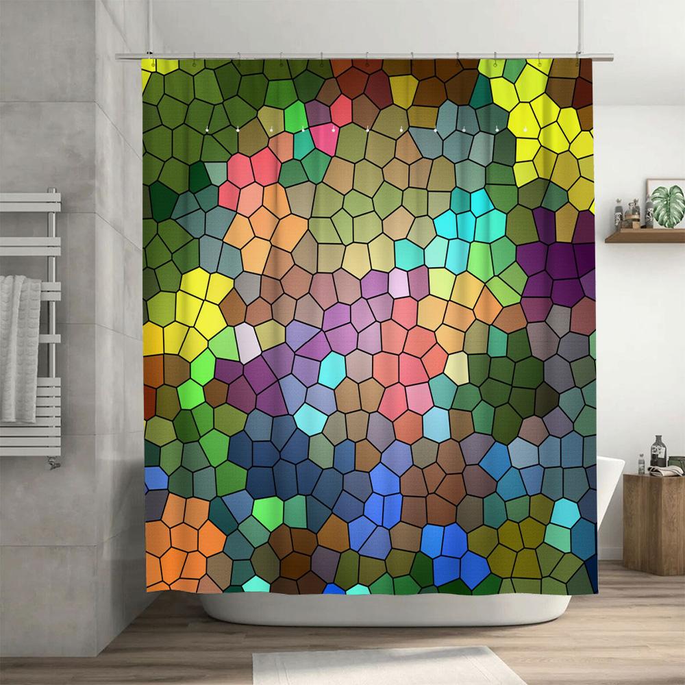 Multi-Color Mosaic Shower Curtain For Bathroom Decor Waterproof Fabric Modern Bathing Room Decoration Ideas Available In Various