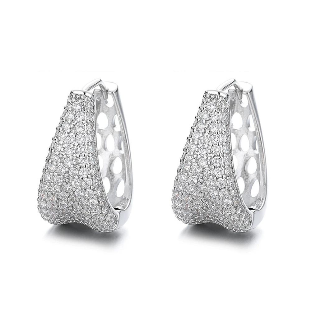 Luxury Female White Zircon Stone Hoop Earrings Vintage Fashion Silver Color Wedding  For Women