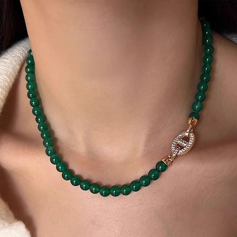 New Arrival 100% Natural Green Chalcedony 14K Gold Filled Female Beads Chain Necklace Promotion For Women Birthday Gifts