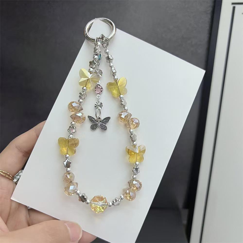 Elegant Butterfly Tassel Beaded Phone Chain and Keychain - Fashionable Bag Charm & Phone Case Accessory