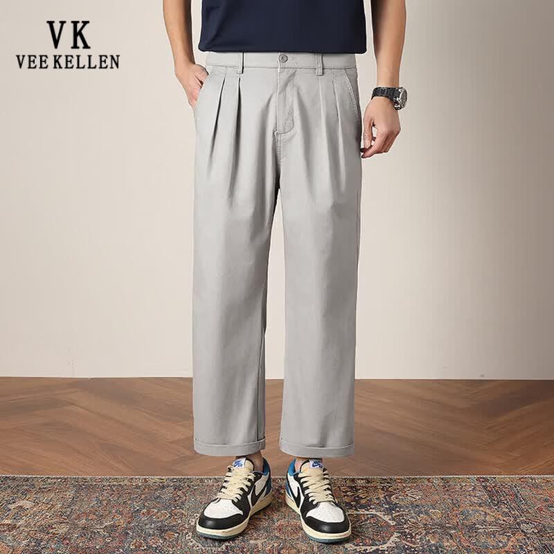 VEE KELLEN Men s Summer Cropped Straight-Leg Cotton Casual Pants L