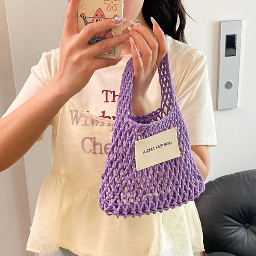 Leisure Beach Hollow Handbag Summer Woven Totes Bag Trendy Straw Crochet Bag Travel