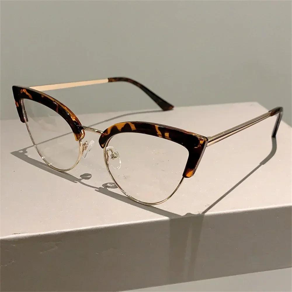 New Vintage Cat Eye Glasses Frame New Stylish Semi Metal Rim Women Eyewear Trendy Brand Design Non-Prescription Eyeglasses