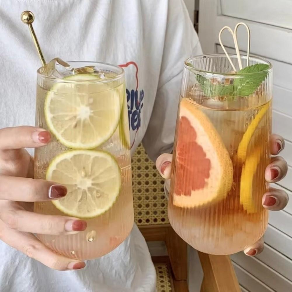 Heat-Resistant Ribbed Glass Cups Vertical Stripes Juice Cup Water Cups Coffee Glass Office