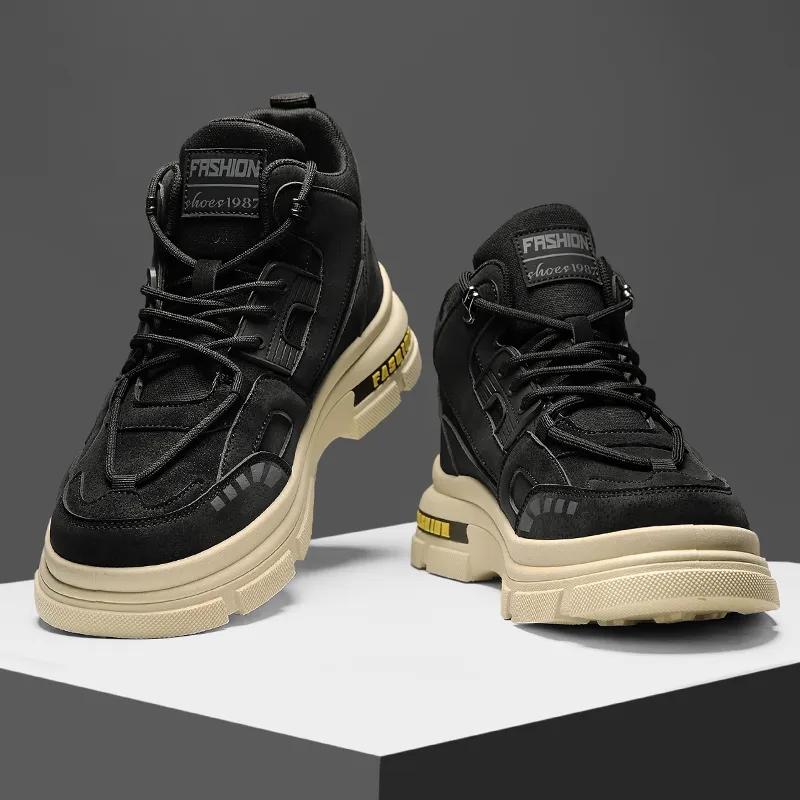 Fashion Leather Tooling Boots For Men New Style Came Lace-up Basic Casual Motorcycle Shoes Top Quality Wear-resistant Popular Anti-wear