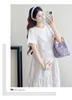 Chic Maternity Dress: Fashionable Loose Fit with Floral Embroidery and Faux Two-Piece Design
