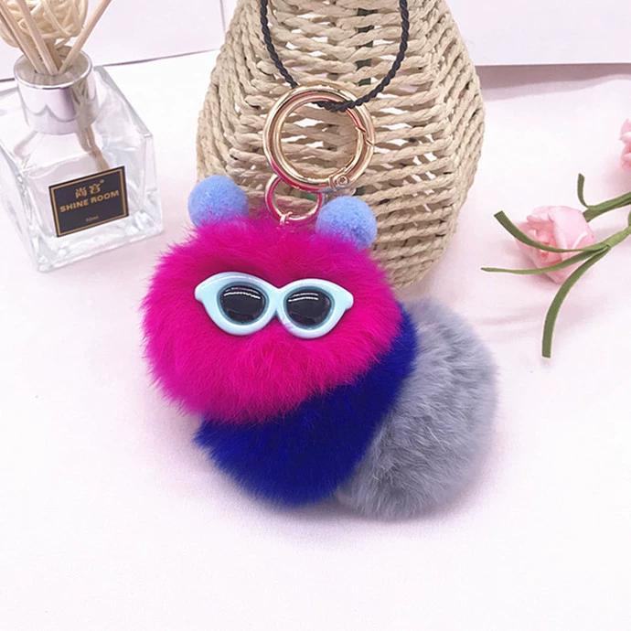 Rex Rabbit Colorful Caterpillar Plush Bag Pendant Keychain Creative Cute Female Mink Jewelry Gift
