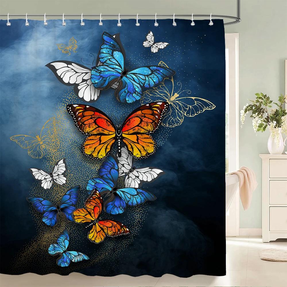 

3D Beautiful Butterfly Printed Shower Curtains Bathroom Curtains Waterproof Polyester Frabic Decoration Bath Curtain 180X180cm W90xH180cm