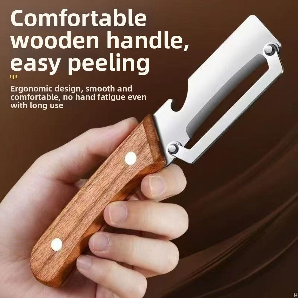 Multi-Functional Vegetable Peeler with Wooden Handle and Bottle Opener Stainless Steel Kitchen Peeler Peeling Tool