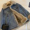 Veste en jean rétro pour femme: Laine d'agneau, Coupe ample, Velours additionnel, Automne/Hiver