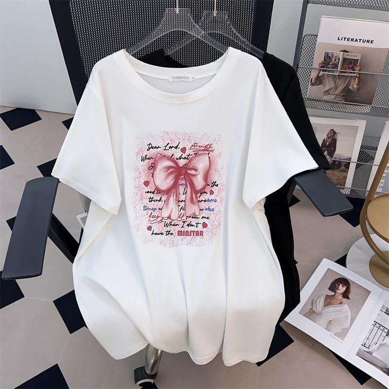 

Round Neck Plus Size Slimming Mid-Length T-Shirt for Women (Short-Sleeved, 200/300/350 Jin, 648) 3XL білий