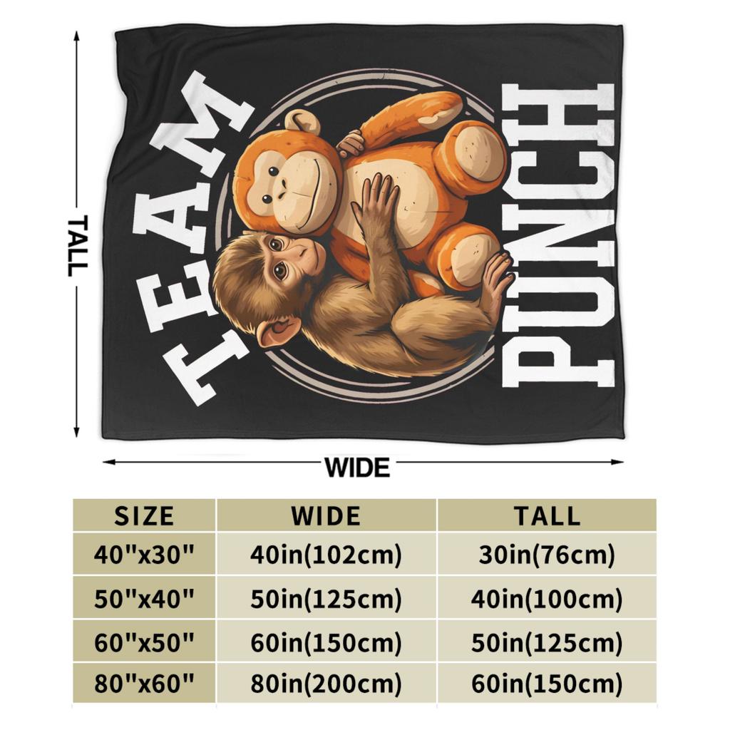 Team Punch Monkey and Oran-Mama Blankets Velvet Spring/Autumn Multi-function Soft Throw Blankets for Sofa Bedroom Rug Piece