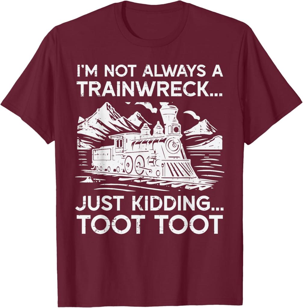Trainwreck Funny Saying Locomotive Graphic Tee Casual Short Sleeve Cotton TShirt for Men Women