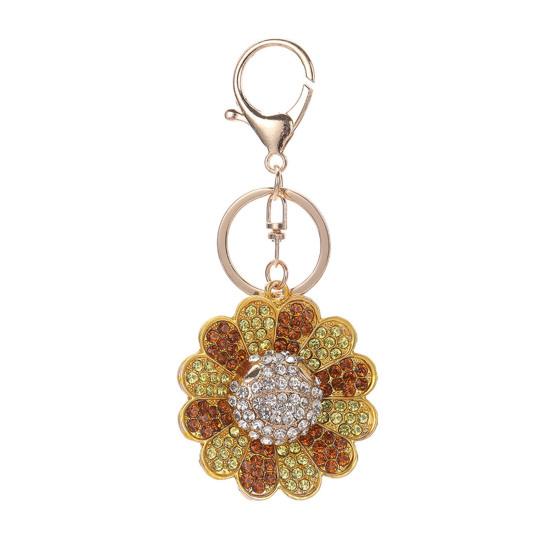 

Keychain Pendant Rhinestones Inlaid Rainbow Sunflower Design Key Chain with Anti-Oxidation Lobster Clasp Backpacks Accessory жёлтый