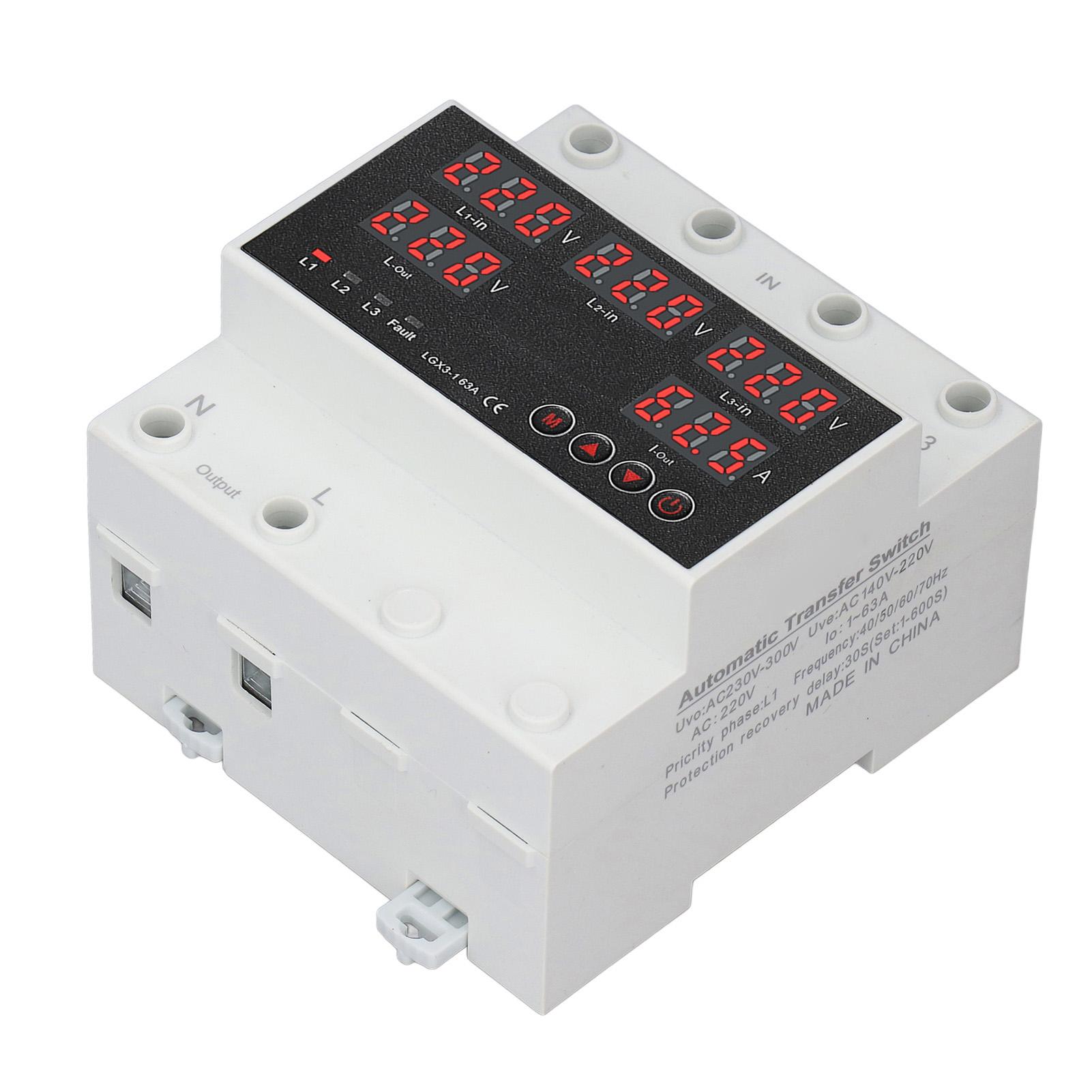 

Автоматический переключатель 63А 3P4W Светодиодный дисплей Регулируемый протектор напряжения для дома Генератор Инвертор AC220В(230‑300 В