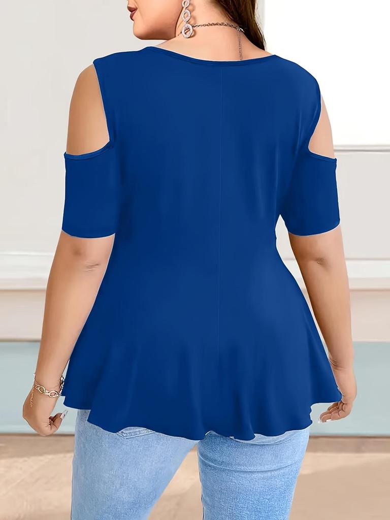 V-Neck Off-Shoulder Strap Short-Sleeve Plain Women's T-Shirt Top
