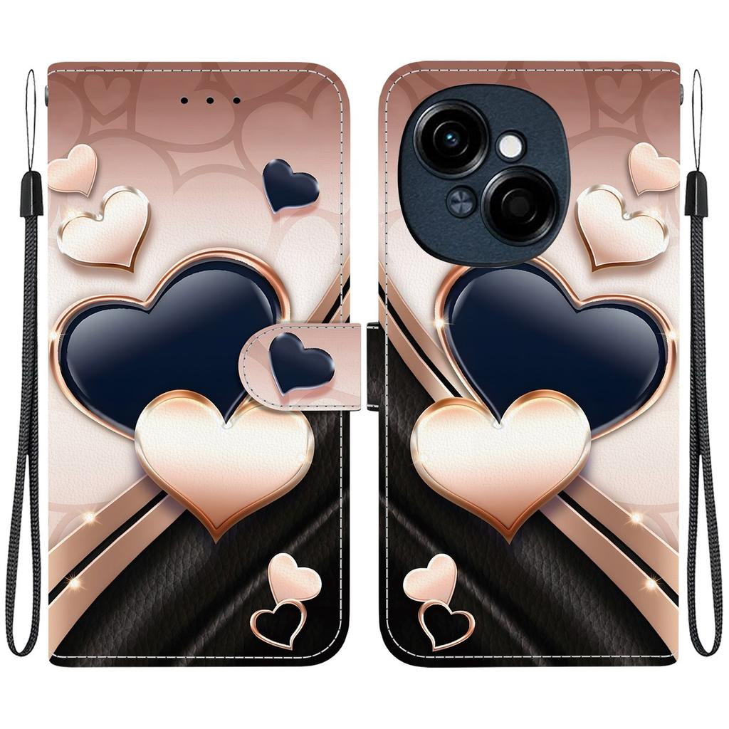 Handmade PU Leather Flip Case for Tecno Pop 9 Pro Anti-Slip Shockproof Cover with Wrist Strap & Heart/Rose Cat Designs
